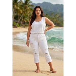 Torrid‎ 20 White Distressed Jegging Crop Jeans First At Fit Plus Cuff High Rise